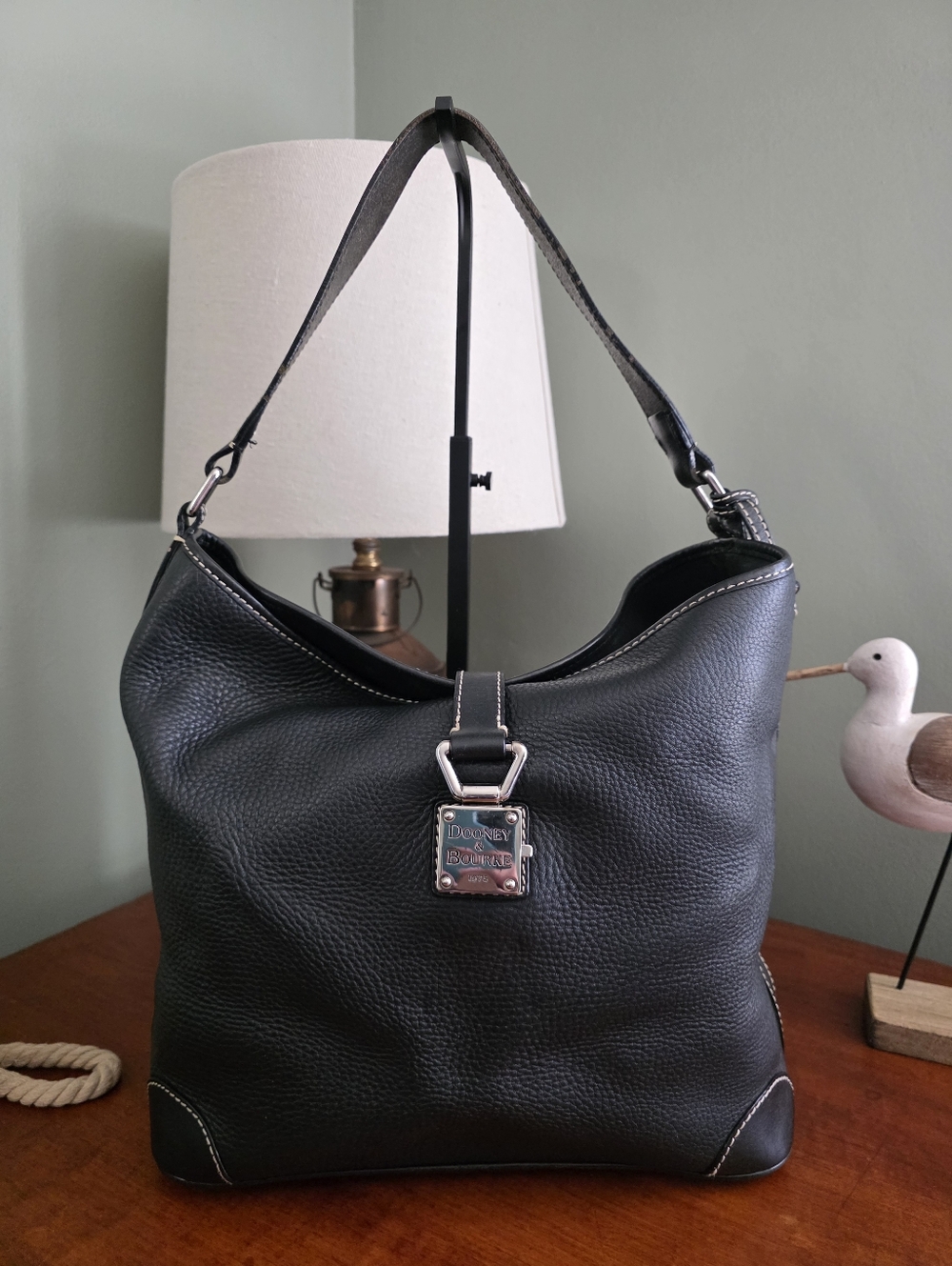 Dooney & Bourke Large Pebble Leather Hobo Shoulder Bag Black Y2K